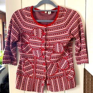 Anthropologie red daisy cardigan